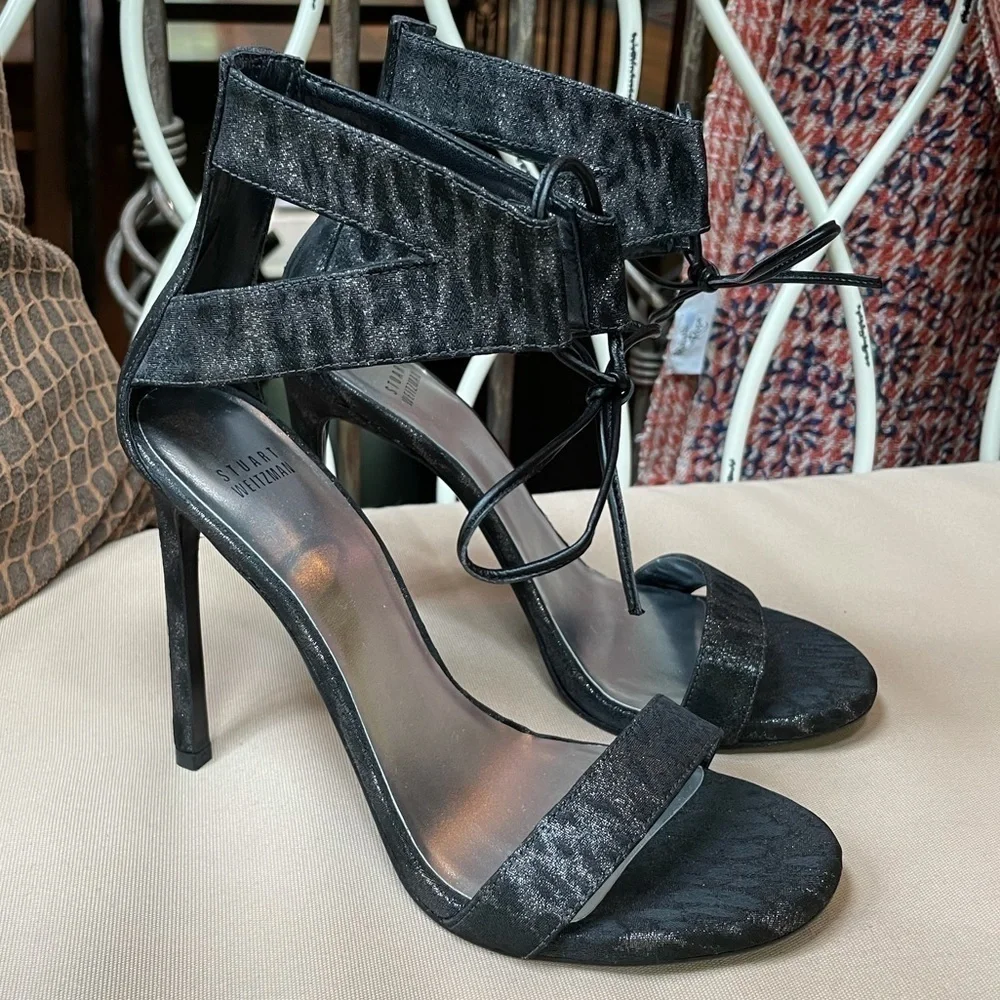 NEW Stuart Weitzman Tynela Ankle Tie Sandal in‎ Black Size 9.5